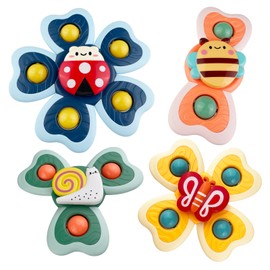 Sudnsadaks Pack of 4 Suction Cup Toy Children, Bath Toy, Sensory Toy for Baby, Suction Cup Rotating Toy, Table Suction Cup from 1 Year Bath Toy Suction Cup Toy Children Baby Gifts