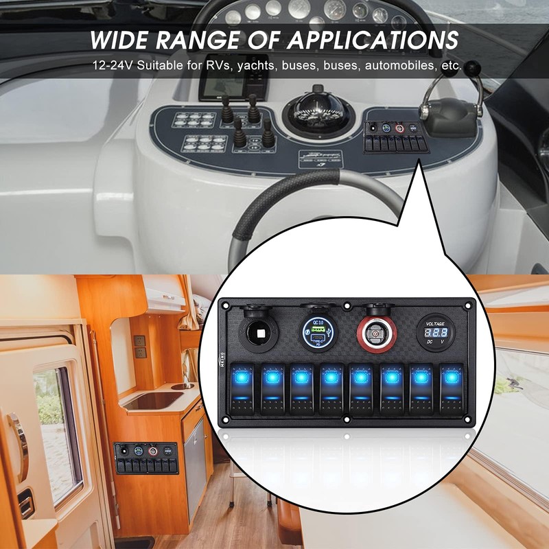 MKING Marine Switch Panel - 8 Gang Waterproof Rocker Panel