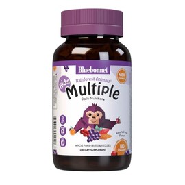 BlueBonnet Bluebonnet Nutrition Rainforest Animalz Whole Food Based Multiple Chewable Tablet, Kids Multivitamin & Mineral, Vitamin C, D3, Iron, Gluten Free, Milk Free, Kosher, 180 Chewable Tablets, Mixed Flavor
