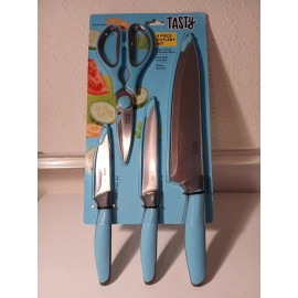 TASTY - 4pc. High Carbon Steel * Shears & Knives With Sheaths* Lt Blue