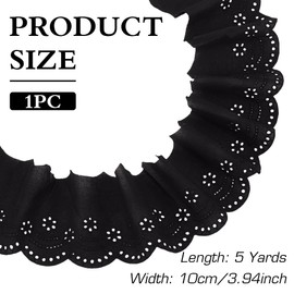 MAYJOYDIY 4.6m Black Eyelet Lace Trim 10cm Cotton Lace Trim Ribbon Floral Embroidery Ruffle Lace Trim Wavy Edge Floral Trimming Fabric for DIY Crafts Sewing Gift Wrapping Home Decor