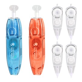 Temiary 6Pcs White Out Correction Tape, 2 Whiteout Pen with 4 Extra Refills, Refillable Retractable Quick Dry Aesthetic Tape, Easy to Use Applicator for Writing Correction Supplies (Blue & Red)