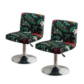 HonorHut 2 PCs Black Bar Stool Covers with Leaves Prints High Stretch Slipcovers for Dinning Chair Square Seat