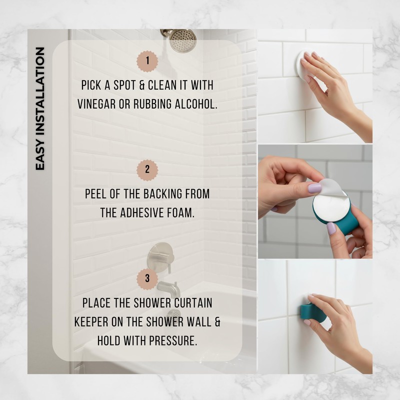 4 Pack Self Adhesive Shower Curtain Clips – Wall Mounted