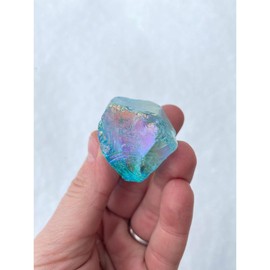 New Moon Beginnings Raw Aqua Aura Quartz Crystal - Blue, Round, Natural Color - Size: 1.5" to 1.75"