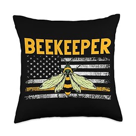 Patriotic Beekeeper USA Flag Honeycomb Apiarist Bee Throw Pillow