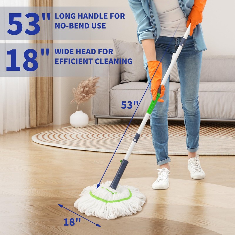BOOMJOY Twist Mop with Self-Wringing System for Floor Cleaning, Scouring