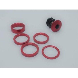 Motobecane Anodized 1 1/8 Headset Spacer Kit Top Cap and Star Nut Bolt (Red)