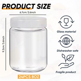 Baderke 24 pcs Clear Glass Jars with Plastic Lids for Yogurt Maker Reusable Glass Mason Jars Glass Canning Yogurt Container Yogurt Jars for Greek Yogurt Machine Jam Spices Herbs Food storage (8 oz)