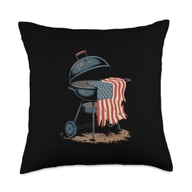 Patriotic Grilling BBQ Utensil US Flag Pitmaster Barbecuing Throw Pillow
