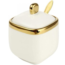 MAGICVOGEL Ceramic Spice Jar Spice Container Café Sugar Bowl Kitchen Spice Container with Spoon Sugar Container with Lid (White)