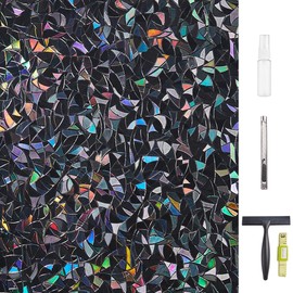 LEMON CLOUD Window Privacy Film Total Blackout Decorative Window Film, Static Cling Darkening Frosted Glass Covering 100% Opaque Removable for High Privacy, Black Half Moon Anti-UV(17.5 x 78.7 Inch)