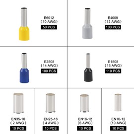 Wire Ferrules Kits Silver Plated Copper Crimp Terminal Connector 8 Sizes AWG (1/0 2/0 2 4 6 8 10 12) Sleeves Insulated Cord Pin End Terminal (400pcs)