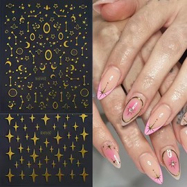 12 Sheets Gold Nail Art Stickers Stars,Love,Smiley Face,Words,Number,3D Nail Decals for Self Adhesive Metal Nail Sticker Nail Designs Nail Art Supplies for Women Manicure Decorations