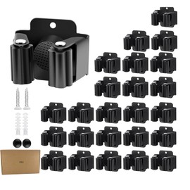 Broom Holder Wall Mount 25 Pack Mop Clamp Clip Hanger Stainless Steel Organizer Gripper Mounted Utility Rack with Installation Screws Self Adhesive for Shovel Handle Garden Tool Black