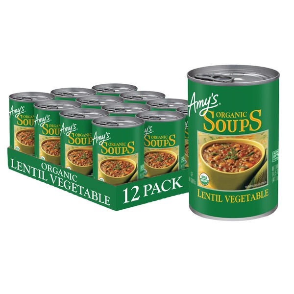 Amy’s Soup, Vegan Lentil Vegetable Soup, Gluten Free, Made With Organic Vegetables, Canned Soup, 14.5 Oz (12 Pack)