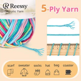 Reessy 225g Knitting Wool Acrylic Yarn Crochet Yarn Set, Super Soft 5 Ply Wool for Crochet Knitting and Crafts, 5 x 45g Crochet Yarn for Amigurumi Projects Handcrafts-Purple Green Yellow