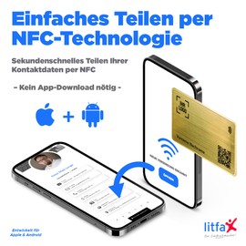 Litfax Digital NFC Business Card - Metal - NFC Card Including Website & vCard Profile - No Monthly Fees - Compatible with Smartphones (Android and iOS) (Metal Gold)