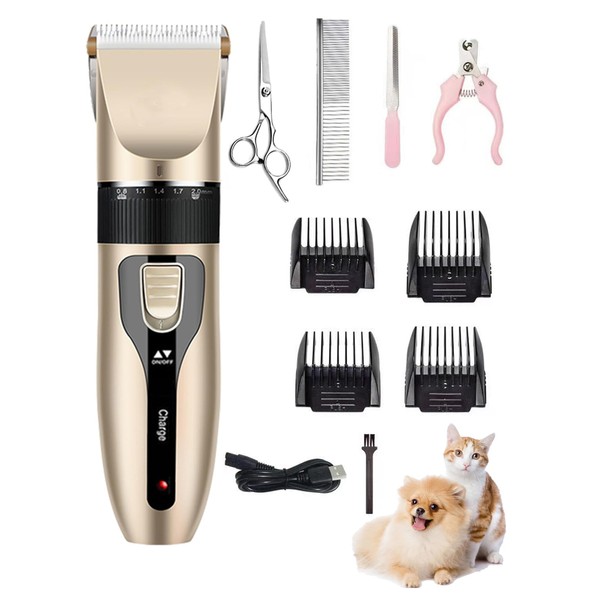 PluieSoleil Dog Trimmer, Pet Trimmer, Cat Clipper, Low Noise, USB Rechargeable, Cordless, 5 Levels of Trimming Height, Adjustable Foot, Full Body Cut, For Small Dogs, Medium Dogs, Large Dogs, Cats,
