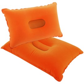 SUTAFOR Inflatable Cushion Pack of 2 Camping Pillows Travel Cushion Flocking Seat Cushion for Beach Outdoor Hiking Orange 42 x 29 cm