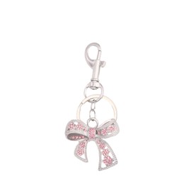 SORGERLY Sparkly Bow Bag Charm Keychain - Pink Rhinestone Bow, Silver Key Chain for Women - Cute Purse Handbag Charms Accessories (Silver)