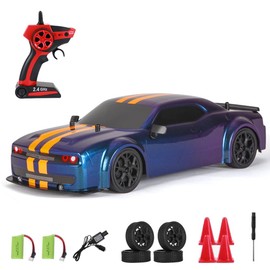Dodoore RC Drift Car, 1:14 4WD 30KM/H High Speed RC Racing Car, 2.4GHz Remote Control, LED Lights, 2 Batteries, Race & Drift Tires for Kids & Adults (Blue)