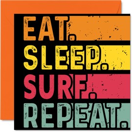 Funny Birthday Card His or Him to Eat Sleep Surfing Repeat - Happy Birthday Cards Windsurf Lover Gifts 145mm x 145mm Birthday Cards All Occasions Kids or Adults