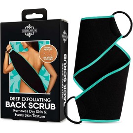 Dermasuri Deep Exfoliating Back Scrubber - Exfoliating Bath Towel - Shower Sponge with Two Textures - Reusable Body Scrubber - Gift for Men and Women - 27 Inches Long, 8 Inches Wide