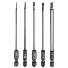 HARFINGTON 5pcs Flat Hex Head Drill Bit H1.5/H2/H2.5/H3/H4 Magnetic Tip 1/4" Hex Shank 100mm (4") Long Mirror Polished Metric Hexagonal Screw Driver Screwdriver Bit Wrench Electric Power Tool