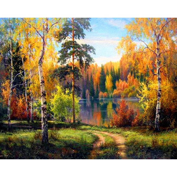 Meecaa Paint by Numbers Landscape Woods Path Maple Leaves Lake Autumn Kit for Adults Beginner DIY Oil Painting 16x20 inch (Landscape, No Frame)