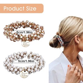 LONZIKP 3 Pieces Scrunchies Crystal Hair Bobbles with Beads and Rhinestones, Elastic Hair Scrunchies for Women and Girls, Ponytail Hair Accessories