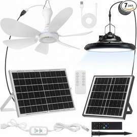 Grinsvalley Solar Chicken Coop Fan and Light Kit, 15W Powerful Solar Panel, 4500mAh Rechargeable Pendant Light with Remote, 4-Speed Silent Hanging Fan for Shed Greenhouse Barn Poultry