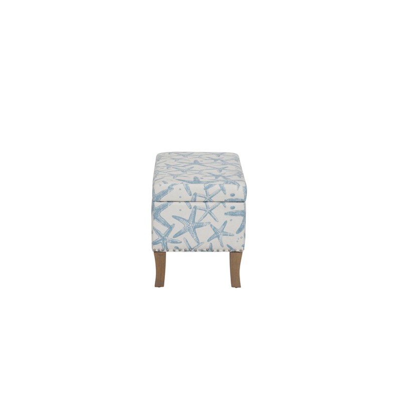 Linon Stephanie Cream and Light Blue Starfish Fully Upholstered Bench