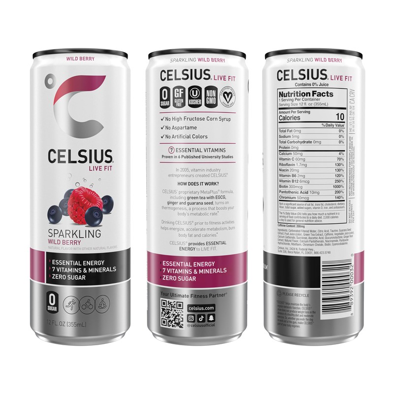 CELSIUS Sparkling Wild Berry, Sugar Free Energy Drink, 12 Fl