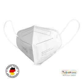 TubeRoo FFP2 Mask Pack of 10 Masks, Made in Germany, Soft Round Ear Loop Bands, Respirator Mask, Mouth Guard, Dust Mask, Fine Dust, Fine Dust Mask, Dust Mask
