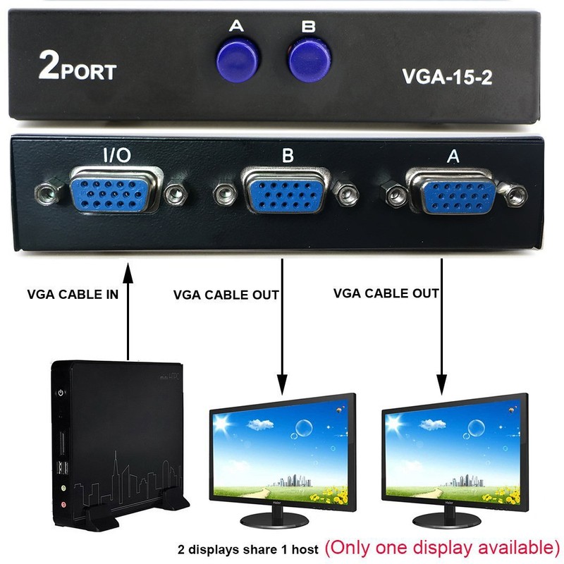 PASOW VGA 2 in 1 Out 2 Port VGA Switch