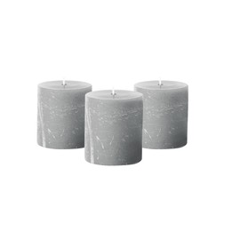 Simply Soson Grey Rustic Texture Pillar Candles 3x3 inch - Set of 3 - Unscented Decorative Grey Candles, No drip Candles, Ideal as Large Candles for Home Decor, Weddings, Holidays