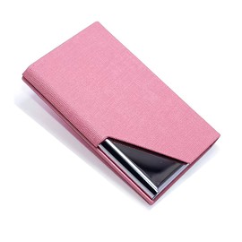 NDYDGUN Business Card Case , Business Card Holder Luxury PU Leather & Stainless Steel Multi Card Case for Women Name Card Holder with Magnetic Closure (Pink)