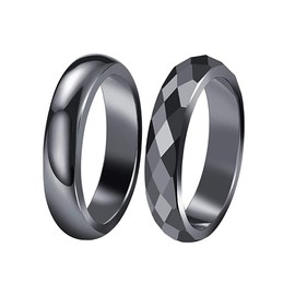 Genuine Hematite Rings for Women Men Black Hematite Stone Ring Anxiety Balance Magnet Stone Aabsorbs Negative Energy Ring Healing Rings Size 6-10 - Size 8