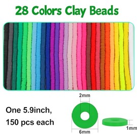 JMUQ 28 hebras de abalorio de arcilla para hacer pulseras, 6 mm, color azul, plano, redondo, polímero, abalorio Heishi para pulsera surfista, kit de fabricación de joyas