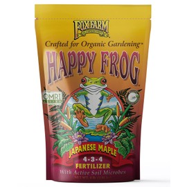 FoxFarm Happy Frog Japanese Maple Fertilizer - Supports Vegetative Growth & Strong Branch Development - 4-3-4 Blend with Soil Microbes & Mycorrhizal Fungi for Low pH Feeders - 4 lb