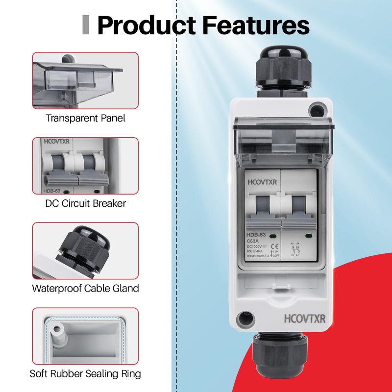 HCOVTXR 63 Amp Solar Panel Disconnect Switch,1000V DC Miniature Circuit