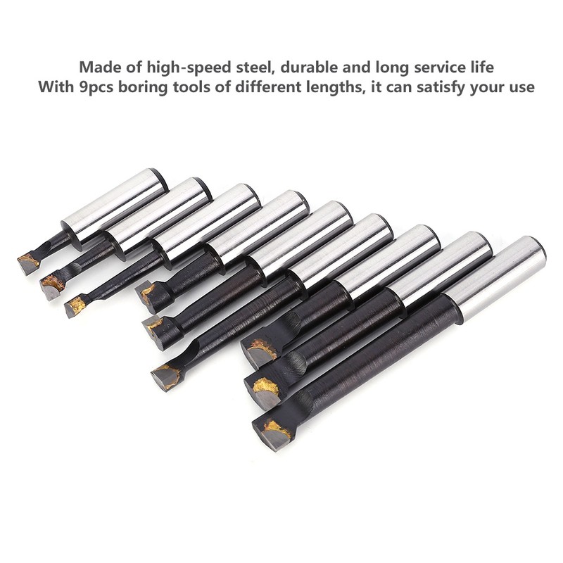 9Pcs Boring Bar Set 1/2" F1 Type High Speed Steel