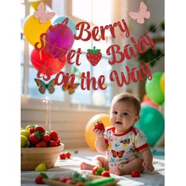 A Berry Sweet Baby Is On The Way Banner,Strawberry Girl Baby Shower Party Decoration Berry Birthday Gender Reveal Party Supplies Red Double-Sided