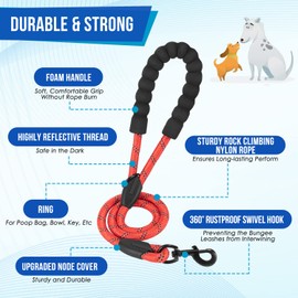 Lukovee Double Dog Leash, No Tangle 360° Swivel Heavy Duty Reflective Lead with Two Padded Handles Dual Dog Splitter, Comfortable Shock Absorbing Walking Training for Small Medium Large Dogs(Red,L)