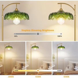 ILLMTW Glass Floor Lamp for Living Room,Bedroom,Gold Standing Lamp with Remote,Dimmable Brass Mid Century Modern Tall Lamp Vintage Retro Green Lamp Floor Lamps Boho Flower Floor Light Arc Bohemian
