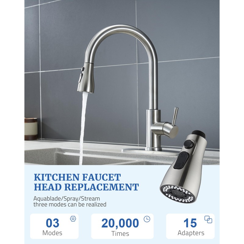 Metal Kitchen Faucet Head Replacement - with 15 Adapters, Low-Lead