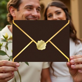 AVERZELLA 60 Pack Gold Envelopes 5x7 Bulk Dark Brown, 250G Pearled Cardstock A7 Envelopes for Invitations Business Envelope with Gold Foil Border, A6 4x6 Envelope for Wedding Baby Shower Cards