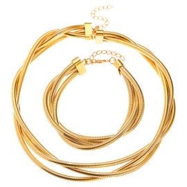 YBMYCM Chunky Gold Silver Jewelry Set Multi Strands Stainless Steel Choker Necklace Bracelet Set for Women