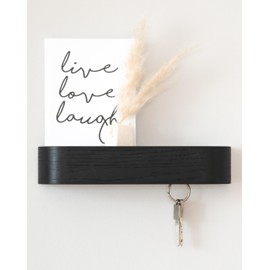 Kazai. Key Rack 'Fyndig' Minimalist Key Hook Design from Berlin Modern Key Holder with Wooden Shelf Key Rack as Hallway Furniture for the Wall Oak Black